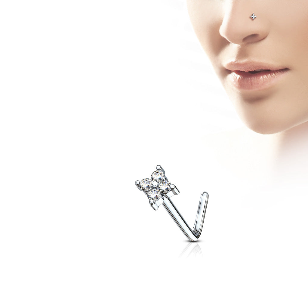 20G Square Top Surgical Steel L Bend Nose Stud